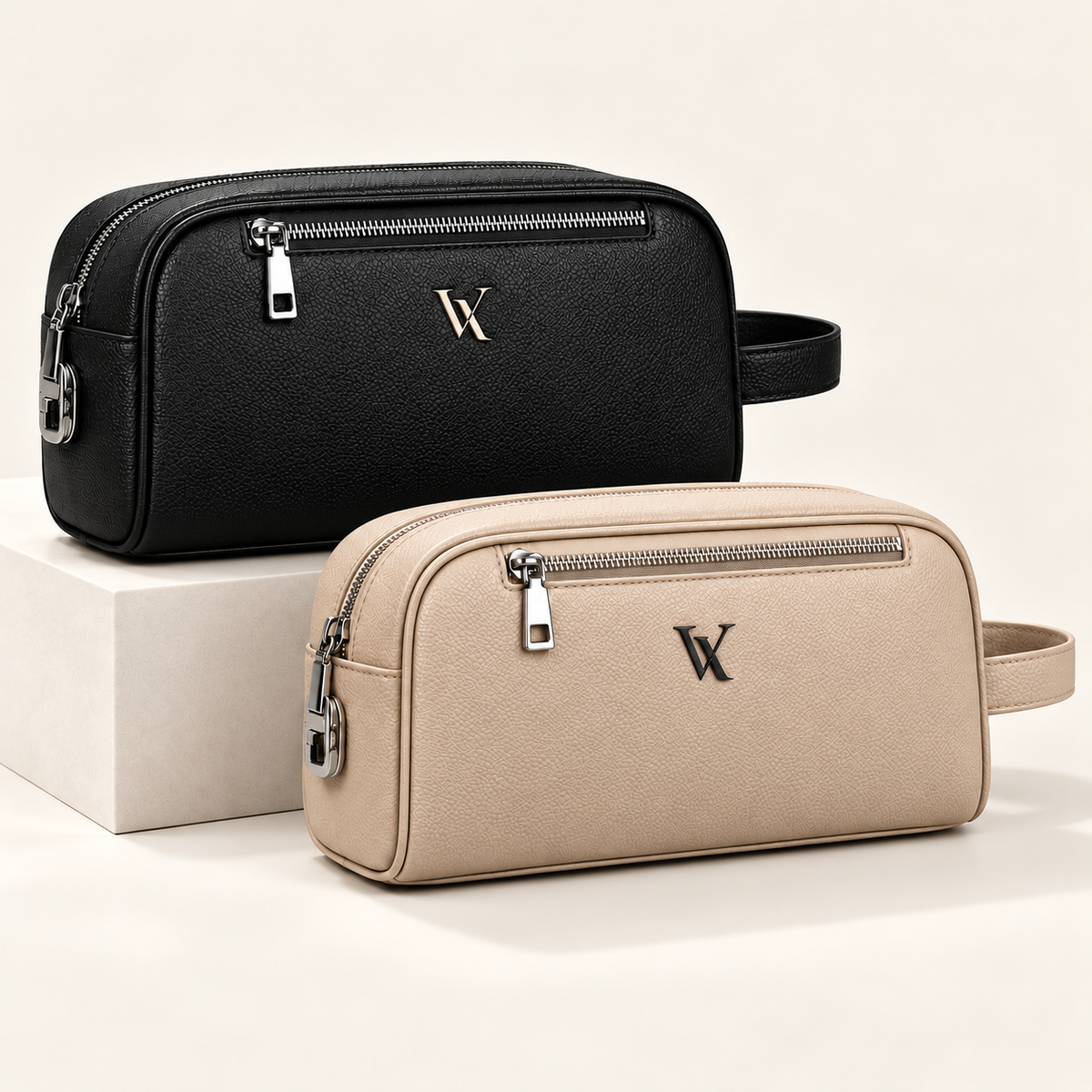 VEYI studio product photography — black and beige variants
