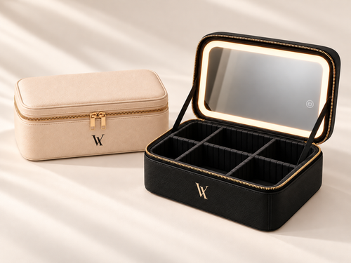VEYI studio product photography — black and beige variants